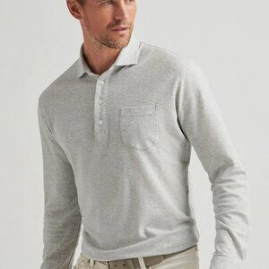 PETER MILLAR Croxley Linen Cotton Blend Long Sleeve Polo Shirt XXL Heather Grey